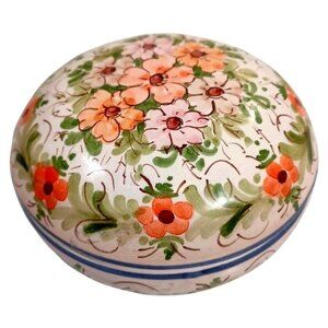 Vtg OOAK Spain Victorian Hand Painted Daisies Trinket Jewely Box Porcelain